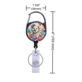 1 PC Retractable Badge Reels for ID Holder & Keys. Metal Carabiner & Back Belt Clip, Key Ring & ID Snap Clip. 1.38" Diameter 24" Nylon Cord. (Colorful Dog)
