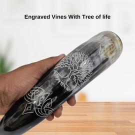 AYZCORP Unique Cremation Horn Urn - Beautiful Memorial Keepsake for Humans and Pets - Engraved Decorative Urn With Vines and Tree of Life Design
