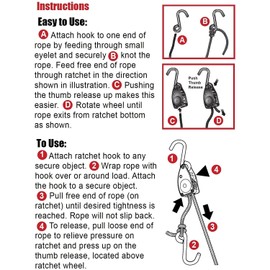 Rope Ratchet 10010 1/4 Inch 8 Feet Long Super Duty Adjustable Rope Clip Tie Down 150-lb Capacity