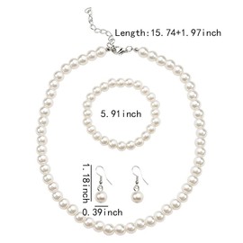 Pearls Necklace Set for Women Female Pearl Bracelets and Dangle Earrings for Women Bridal Wedding Trendy Pearl Necklaces and Earring 3 Set for Women Birthday Christmas Gifts for Mom Daughter Wife