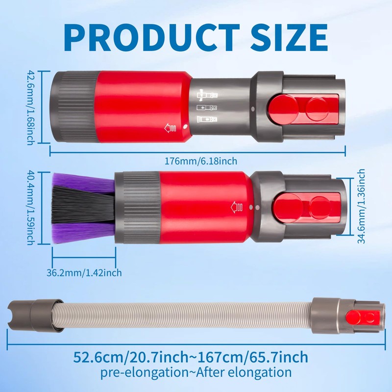 Traceless Dust Brush and Flexible Extension Hose Compatible for Dyson