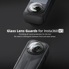 Premium Objektivschutz für Insta360 X5, optischer Linsenschutz aus gehärtetem Glas, verbesserte oleophobe Beschichtung, Härte 10H , HD-transparent, drehbar zum Anbringen und Entfernen Schutzkappen