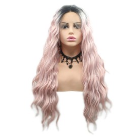 RainaHair Mermaid Wig Long Loose Wave Curly Wig Dark Roots Ombre Baby Pink Lace Front Wig Synthetic Glueless Heat Resistant Hair Flawless Wigs for Women Drag Queen Christmas Cosplay Wigs
