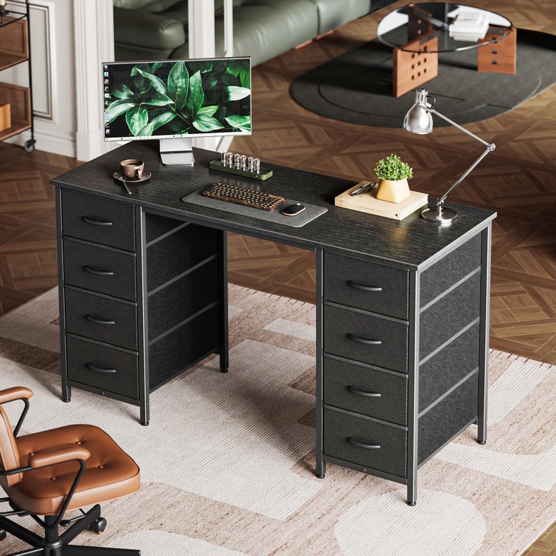 Huuger 47 Inch Computer Desk with 8 Fabric Drawers, Office