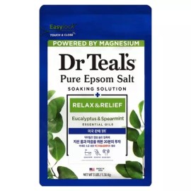 Dr. Teal's 닥터틸즈 퓨어 엡섬솔트 소킹 솔루션 입욕제 유칼립투스 앤 스피아민트, 1.36kg, 1개 Doctor Tils Pure Epsom Salt Soaking Solution Bath Salt Eucalyptus and Spearmint, 1.36kg