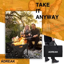 Adreak 20 inch Fire Pit, Outdoor Portable Firepit with BBQ Tray, Detachable Camping Steel Fire Pits for Backyard, Patio, Picnic, Bonfire, Garden (Black-Large)