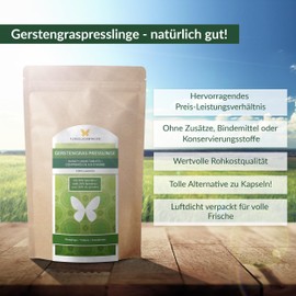 1 kg barley grass pressings with 30% spirulina, raw food quality, tablets of 500 mg from young grasses, gentle processing at low temperatures (1000 g)