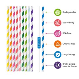 ALINK Paper Straws, Biodegradable, Colourful Paper Straws, Suitable for Parties, Weddings and Occasions, Party Straws, 5 Colours, Pack of 200