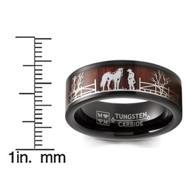 Metal Masters Black Tungsten Horse Equestrian Ring Wedding Band Wood Rancher Cowboy Brown 8MM
