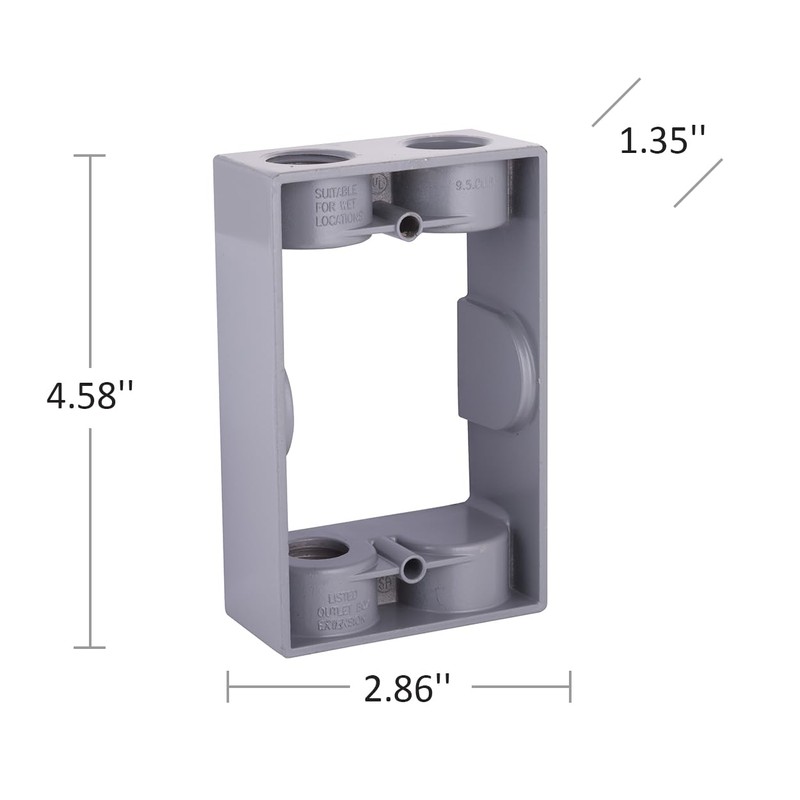 1-Gang Weatherproof Extension Adapter, Two 1/2 in. Threaded Outlets, Gray