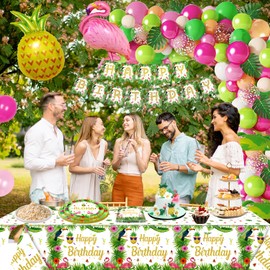 60PCS Tropical Luau Party Supplies Hawaiian Luau Party Decorations Beach Aloha Birthday Decorations Beach Birthday Pool Supplies Hawaiian Themed Tableware Set - Tropical Plates Aloha Napkins Serves 20