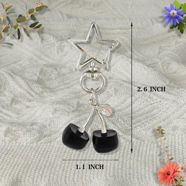 AkiliBIELY Aesthetic Black Cherry Keychain for Bag Purse Handbags Cute Gothic Charm Key Chain for Women Silver Star Goth Keychains for Wallet Backpack Car Charms Keys Y2k Chains for Purse Backpacks
