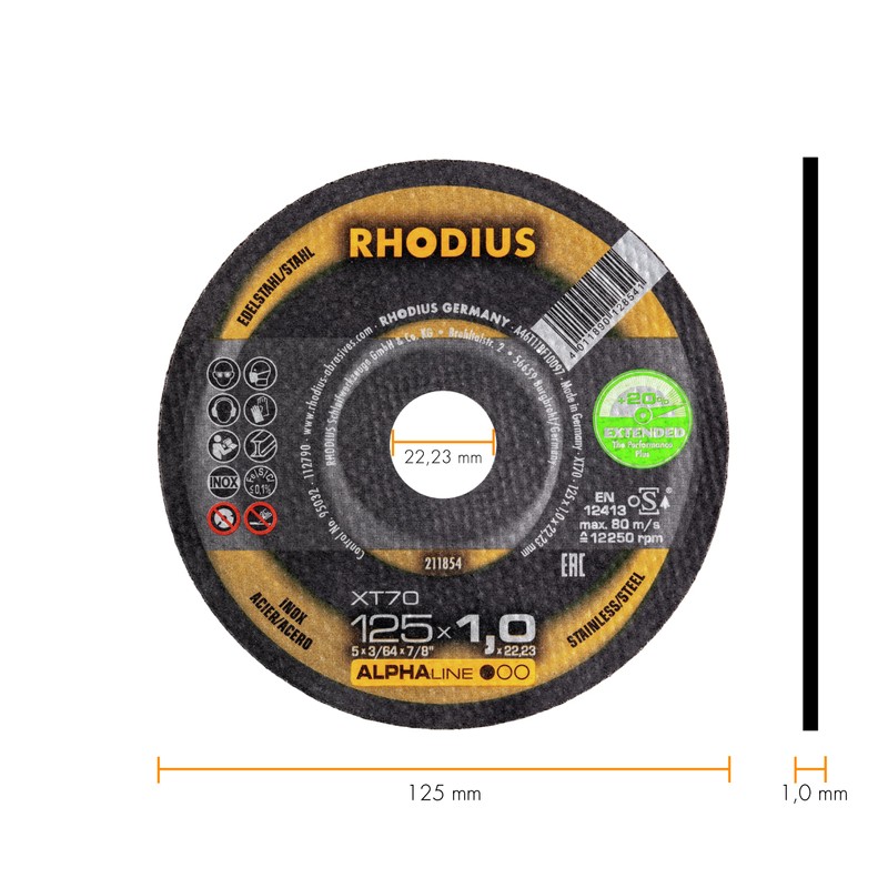 Rhodius Extra-Thin Stainless Steel Cutting Discs, XT70, Diameter 115 /