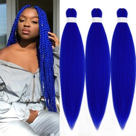 UPruyo Blue Braiding Hair Pre Stretched Knotless Kanekalon Braiding Hair Professional Prestretched Braiding Hair 26 inch Synthetic Colored Braiding Hair Extensions (Blue-3 Packs)