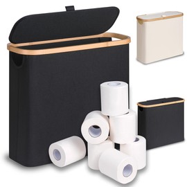efluky Toilet Paper Basket 28L, Toilet Paper Storage with Lid for Bathroom, Toilet Paper Holder with Storage, Free Standing Toilet Paper Organizer Holds Up to 9-12 Rolls, Black