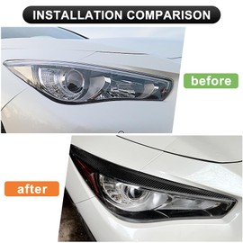 Q50 Carbon Fiber Eyelid, PSLER Headlight Eyelids Headlight Eyebrows Trim Front Headlight Cover Eyebrow Decoration Front Lamps Sticker Compatible with Infiniti Q50 2014 2015 2016 2017 2018 2019