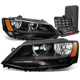 Auto Dynasty Black Housing Amber Corner Headlight Lamps+Tool Kit Compatible with VW Jetta Sedan MK6/A6 11-17