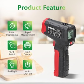 Wengart Infrarot-Thermometerpistole WG380, -30 °C bis 380 °C, sofort ablesbares Handgerät, berührungsloses Oberflächen-Laserthermometer zum Kochen, Grillen, Backen, Pizzaofen, Fahrzeugmotor, Heizungs-