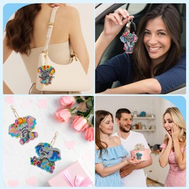 JSRQT 5 PCS Diamond Pasted Painting Keychain Kit Elephant Crafts Diamond Art Keyrings Double Sided Diamond Rhinestone Painting Key Chains Pendant Full Drill Mosaic Making for Handbag Purse Beginners