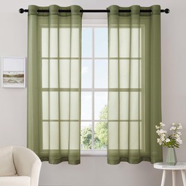 MIULEE Solid Color Sheer Curtains 63 Inches Long 2 Panels Set - Elegant Lightweight Grommet Light Filtering Window Voile Panels/Drapes/Treatment for Bedroom Living Room W42 x L63 Inch, Olive Green