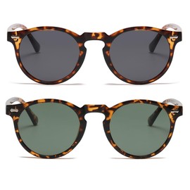 JOVAKIT Vintage Kids Polarized Sunglasses for Girls Boys Age 2-9, Round Sun Glasses for Children UV400 Protection (Tortoise/Grey+Tortoise/G15)