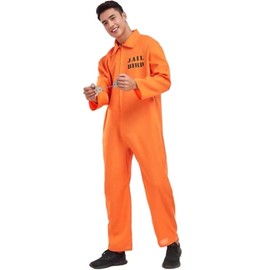 Esaleely - overol de prisión naranja para hombre, disfraz de prisionero de Halloween, traje de preso de cárcel para adultos, uniforme de cárcel para hombres (estilo A, L)