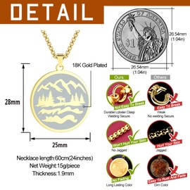LUTAKU Men's Jewellery Mountain Gold Necklace for Men Boys Punk Hiking Talisman Pendant 316L Stainless Steel Hip Hop Chains for Men, Stainless Steel, No Gemstone