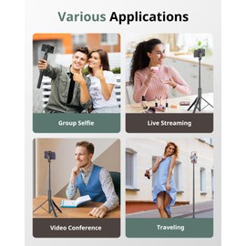 Sensyne 60" Phone Tripod - Selfie Stick, Lightweight All in One Phone Tripod Integrated with Wireless Remote Compatible with All Cell Phones for Selfie/Video Recording/Photo/Live Stream/Vlog（Black）