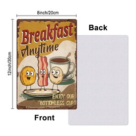 Hobbspring 1pc Vintage Metal Tin Sign 20x30cm Retro Iron Funny Breakfast Sign Rusty Look Breakfast Anytime Coffee Diner Poster for Kitchen Restaurant Home Outdoor Indoor Garden Decorate