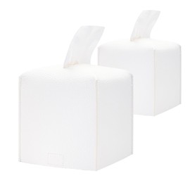 HOMOTEK 2 Pcs Tissue Box Cover, Square PU Leather Tissue Box Holder, Decorative Facial Tissue Cube Paper Organizer Dispenser for Bathroom, Vanity Countertop, Night Stands, Desk, Car 5X5X5'' - White