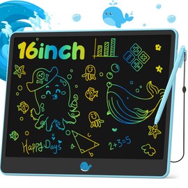 Hockvill LCD Writing Tablet for Kids 16 Inch, Toys for Girls Boys Drawing Pad for 3 4 5 6 7 8 Year Old Kid, Toddler Magnetic Doodle Board Travel Essentials Christmas Birthday for Children (Blue)