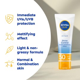 Nivea Sun NIVEA Sun UV Face Shine Control SPF 50 Cream (50ml), Sun Cream Protects Against UVA/UVB Rays and Premature Skin Ageing, Sunscreen for Delicate Facial Skin