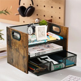 Boershun Wood Desk Organizer with Drawer, Paper Organizer for Desk, Paper Tray, Paper Organizer Storage, Letter Tray, Desk Paper Tray, File Organizer, Document Organizer for Office Accessories