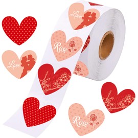 500 PCS Valentine Stickers,Valentines Day Decoration Love Stickers Rolls,Valentine's Day Sticker Heart Stickers for Wedding, Poster, DIY, Birthday and Classroom Decoration(1.15" Each)