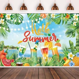 QYCX 1Pcs Summer Backdrop Summer Party Decorations Hawaiian Backdrop Summer Banner for Hello Summer Party Supplies Hawaiian Party Decorations Tropical Party Supplies Summer Decorations