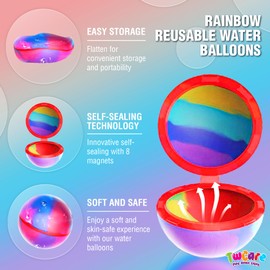 【16 Pack】Magnetic Reusable Water Balloons, Fast Self-Sealing for Kids Adults Latex-Free Silicone Quick Easy Auto Fill Bomb Ball, Refillable Pool Beach Outdoor Activities Games Toy Summer Fun Splash