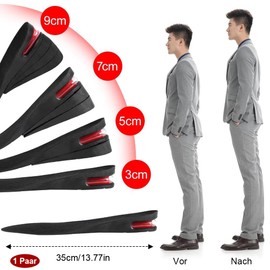 Shoe Insoles Raiser, 4 Layer Height Increase Insole Cushion, 9 cm Height Lifting, Adjustable Cut Shoe Heel Insert, Larger Women, Men for Men Women