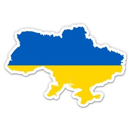 Ukraine Flag Ukrainian Country Shape - 3" Vinyl Sticker - for Car Laptop Water Bottle Phone - Waterproof Decal