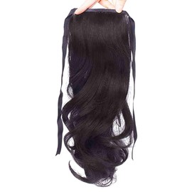 12 Inch Short Layered Wavy Pony Tail Hair Extensions Tie Up Natural Synthetic High Ponytail Hairpiece for Women Daily Wear (Black Brown)