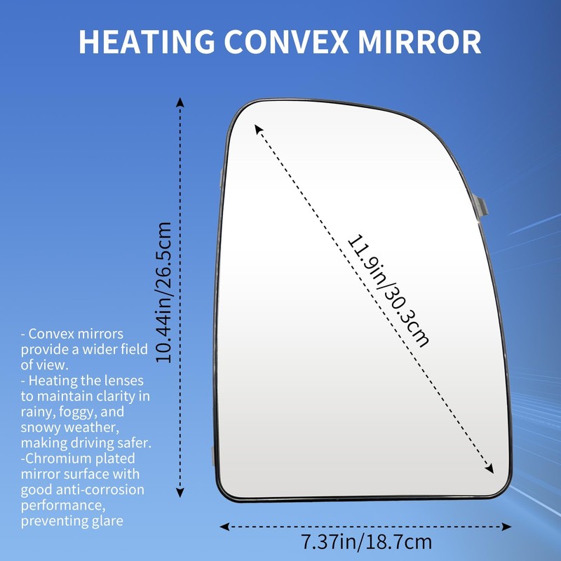 Convitex Passenger Right Side Short Arm Heated Upper Mirror Glass