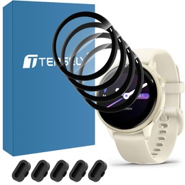 【4+5Pack】T Tersely PMMA Screen Protector for Garmin Vivoactive 6 with Anti-dust Plugs 5Pcs Ultra Clear PMMA Curved Film, Protective Full Coverage Film Accessories