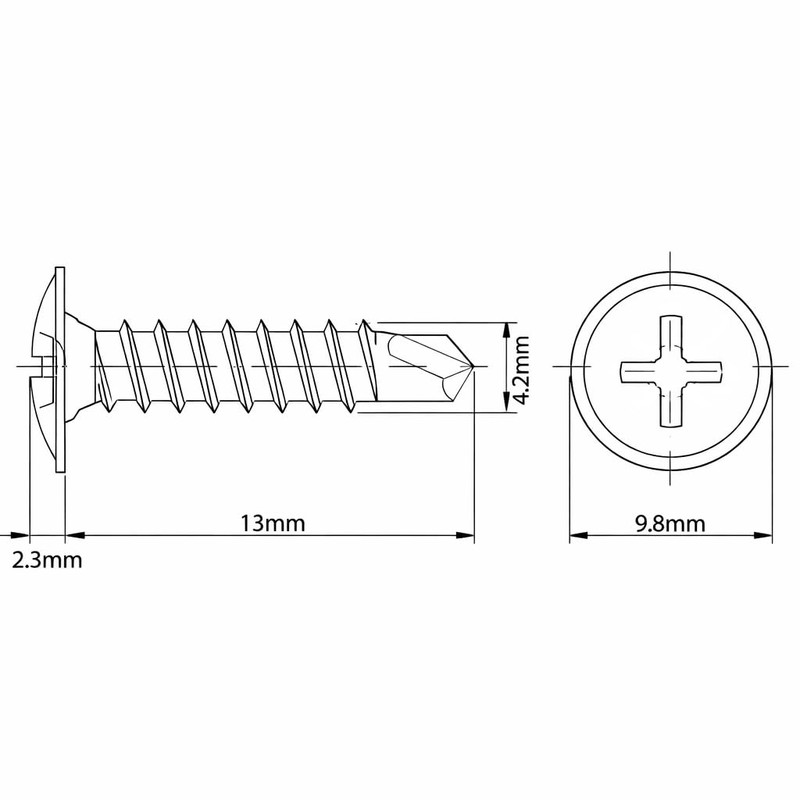 4.2mm x 13mm (Pack of 50) Black Self Drilling Phillips