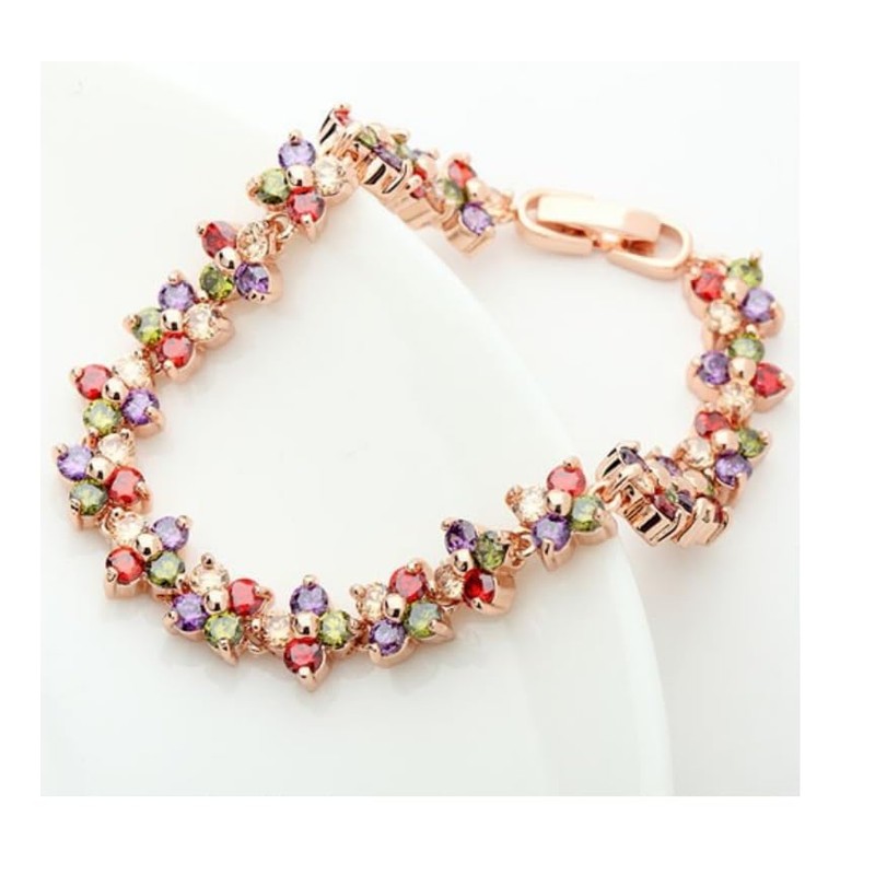 Treasure Bay Elegant Statement Multicolour CZ Crystal Bracelet, Rose Gold