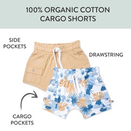 HonestBaby 2-Pack Cargo Shorts 100% Organic Cotton for Infant Baby and Toddler, Boys, Girls, Oahu Oasis, 3T