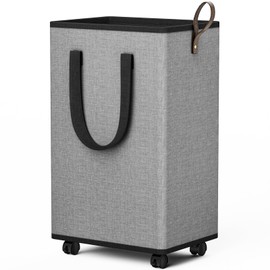 SpaceTrove SpaceTrove Laundry Basket with Wheels, Collapsible Laundry Baskets, Laundry Hamper with Handles Detachable Wheels, Rolling Laundry Basket, Dirty Clothes Hamper for Bathroom, Dorm, Bedroom, Grey, 80L