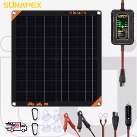 SUNAPEX 20W Flexible Solar Battery Charger Maintaine with MPPT Charge Controller