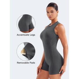 YEOREO Backless Workout Jumpsuits Women One Piece Sleeveless Jumpsuit with Pads Tessia Scrunch Butt Yoga Romper Dark Gray XS