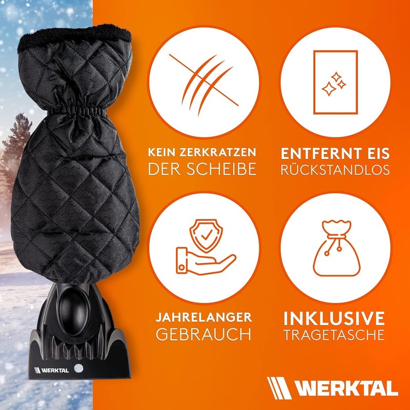 WERKTAL Car Ice Scraper - Warming Windscreen Scraper with Glove