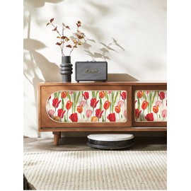 Tulip Floral Shelf Liner Contact Paper Peel and Stick Bright Red Floral Wallpaper for Cabinets Dresser Drawer Walls Decal 17.3X117 Inches