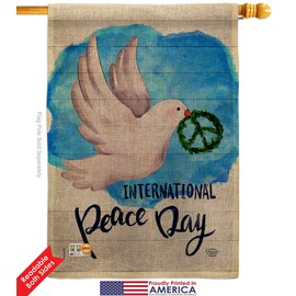 Peace Together Burlap House Flag Dowel Set Sweet Life Earth Support Environmental Protection Small Decorative Gift Yard Banner Double-Sided Made In USA 28 X 40